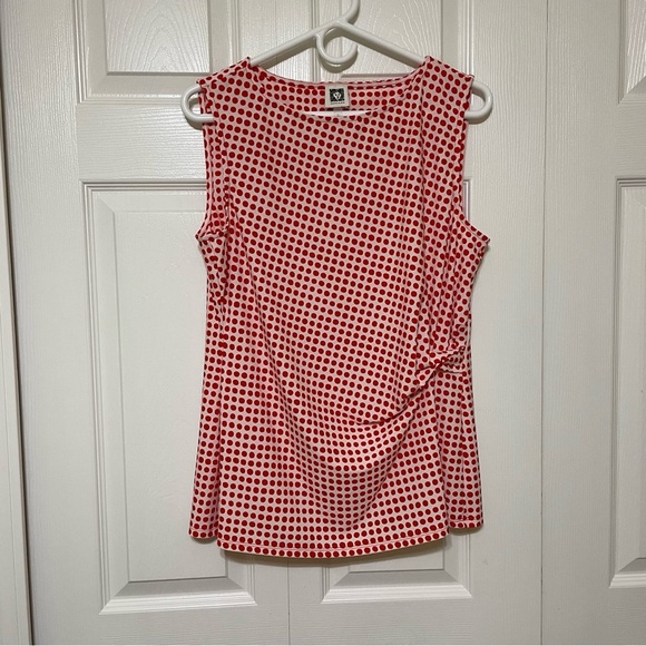 Anne Klein Red and White Asymmetrical Sleeveless Blouse - Picture 1 of 6